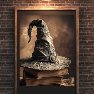Rustic Vintage Witch hat on books Halloween gothic dark
