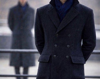 Sherlock Holmes Inspired Wool Trench Coat, Men's British Detective Overcoat, Handmade Cosplay Costume Jacket