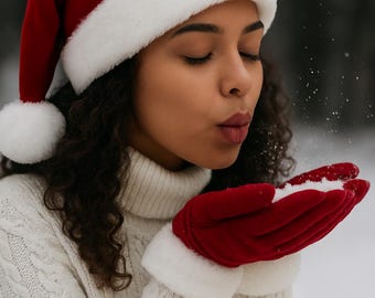 Burgundy Velvet Santa Hat, Faux Fur Trim, Personalized Holiday Accessory