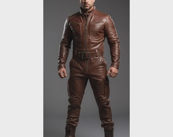 Handmade Brown Sheep Leather Motorcycle Jumpsuit – Men's Racing Suit