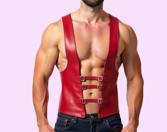 Red Sheep Leather Biker Vest | Motorcycle Outfit | Festival, LARP & Cosplay | Gift for Him/Her