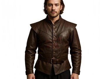Handmade Brown Cowhide Leather Medieval Doublet: Renaissance Costume