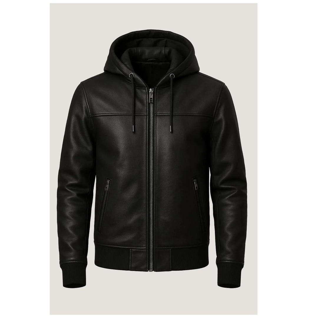 Men's Genuine Lambskin Leather Hoodie Jacket | Biker Moto