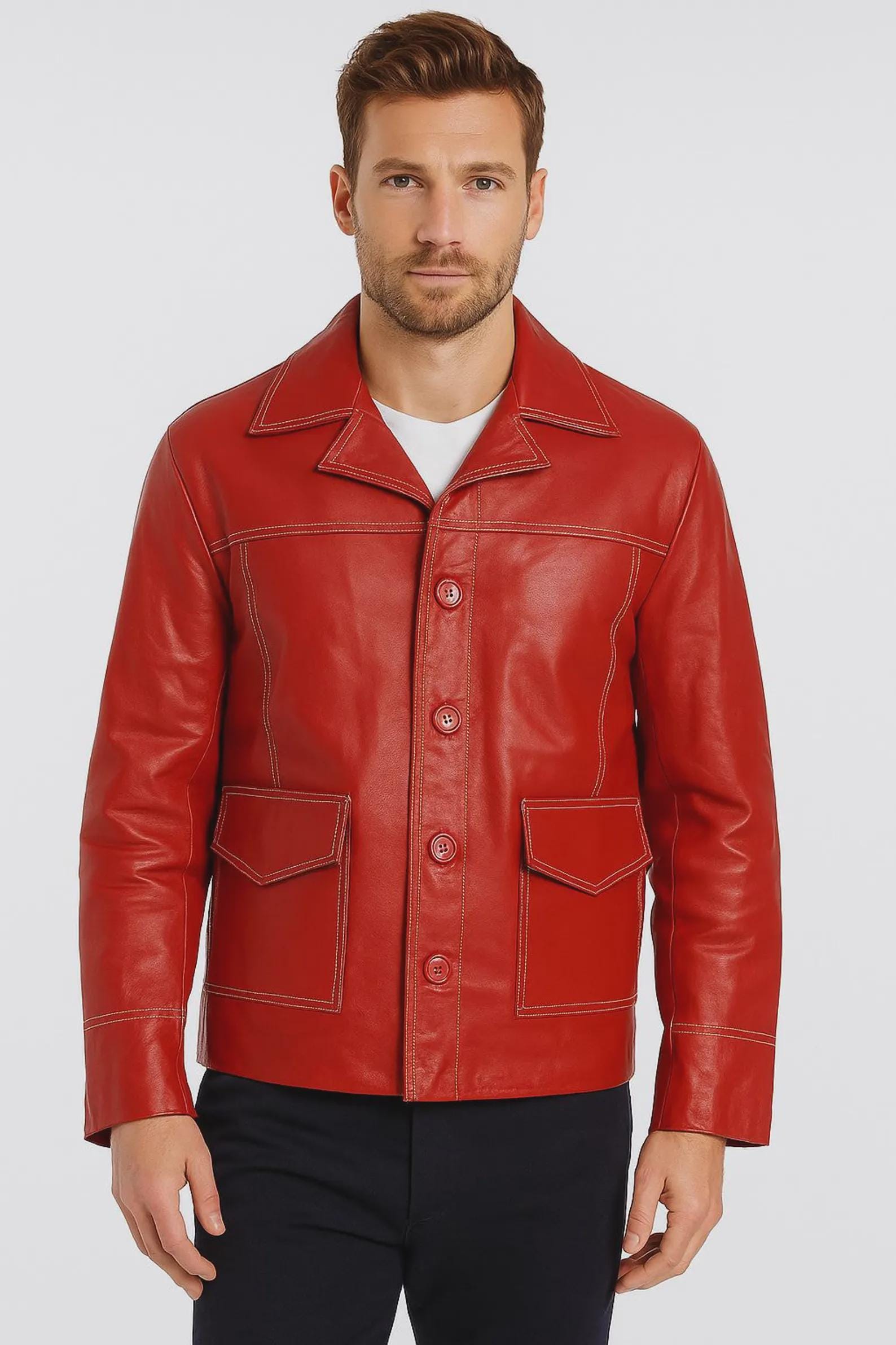 映画ファイトクラブ 90s ヴィンテージ レザージャケット エンジ ファイト・クラブ タイラー・ダーデン レッドレザーバイカージャケット