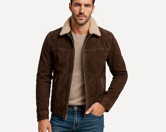 Handmade Suede Leather Rick Grimes Jacket | Fur Collar Cowboy Coat