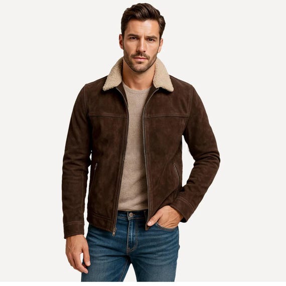 Handmade Suede Leather Rick Grimes Jacket | Fur Collar Cowboy Coat