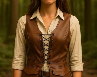 Korsettväst i äkta läder | Renässansliv med fickor | LARP- och cosplay-outfit