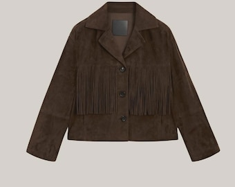 Handmade Suede Fringe Cropped Jacket Women's Western Cowgirl Boho Coat
