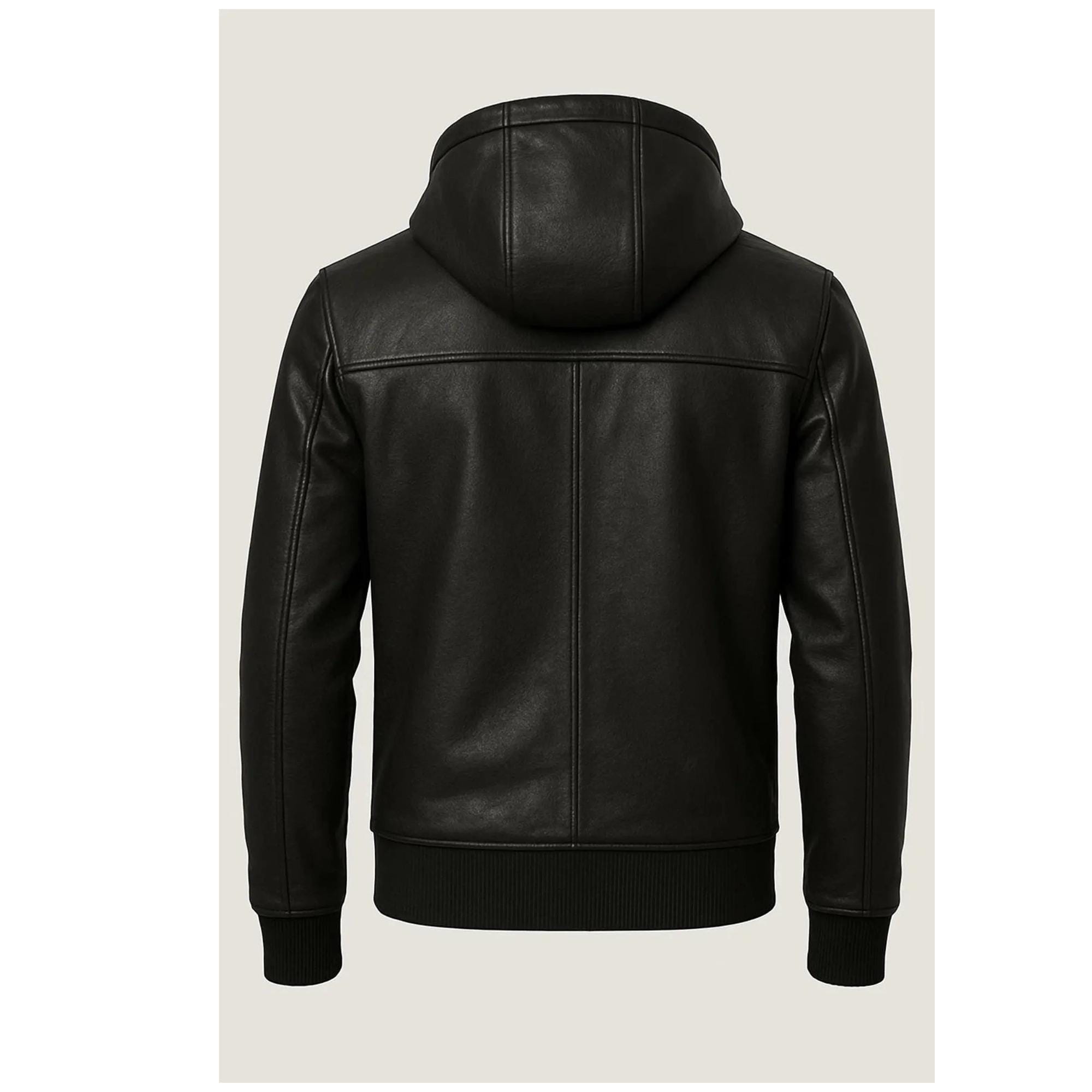 Men's Genuine Lambskin Leather Hoodie Jacket | Biker Moto