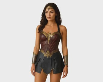 Handmade Leather Wonder Woman Cosplay Costume: Corset, Bracers, Tiara