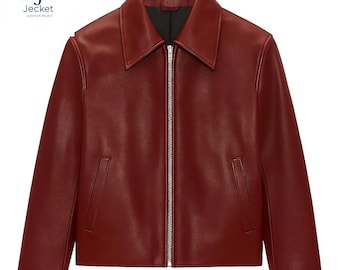 Handmade Burgundy Lambskin Leather Biker Jacket | Unisex Retro Coat