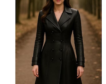 Handmade Black Leather Trench Coat: Vintage-Style Genuine Leather Outerwear