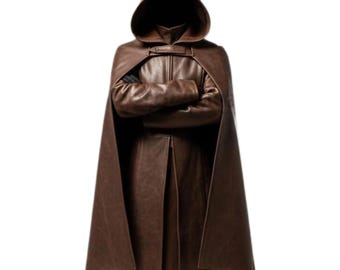 Genuine Leather Hooded Cloak | Rustic Medieval LARP Viking Renaissance Costume