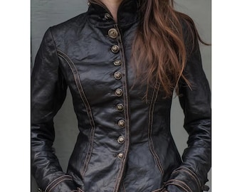 Handmade Lambskin Leather Jacket: Women's Steampunk Military Coat
