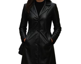 Handmade Lambskin Leather Trench Coat | Women's Black Overcoat