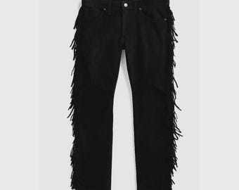 Handmade Suede Fringe Cowboy Chaps | Vintage Western Rodeo Pants