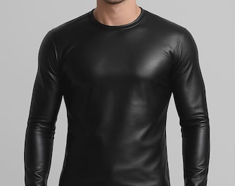 Handmade Black Sheep Leather Shirt | Slim Fit Biker Top