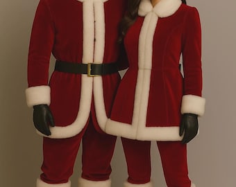 Handmade Red Velvet Santa Suit, Faux Fur Trim Christmas Costume, Unisex Holiday Outfit