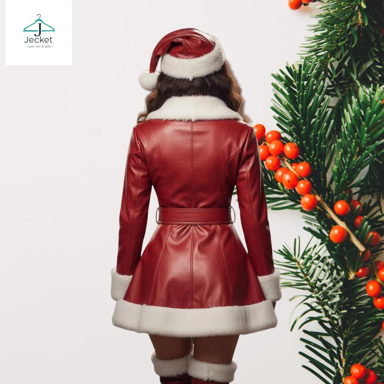 Red Leather Santa Costume Dress With Hat - Faux Fur Trim Christmas Outfit -  Etsy