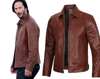Chaqueta de motociclista de cuero John Wick 4: abrigo de piel de oveja marrón hecho a mano