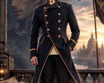 Men's Victorian Military Tailcoat, Steampunk Gothic Officer Jacket, Handmade Cosplay Costume Coat