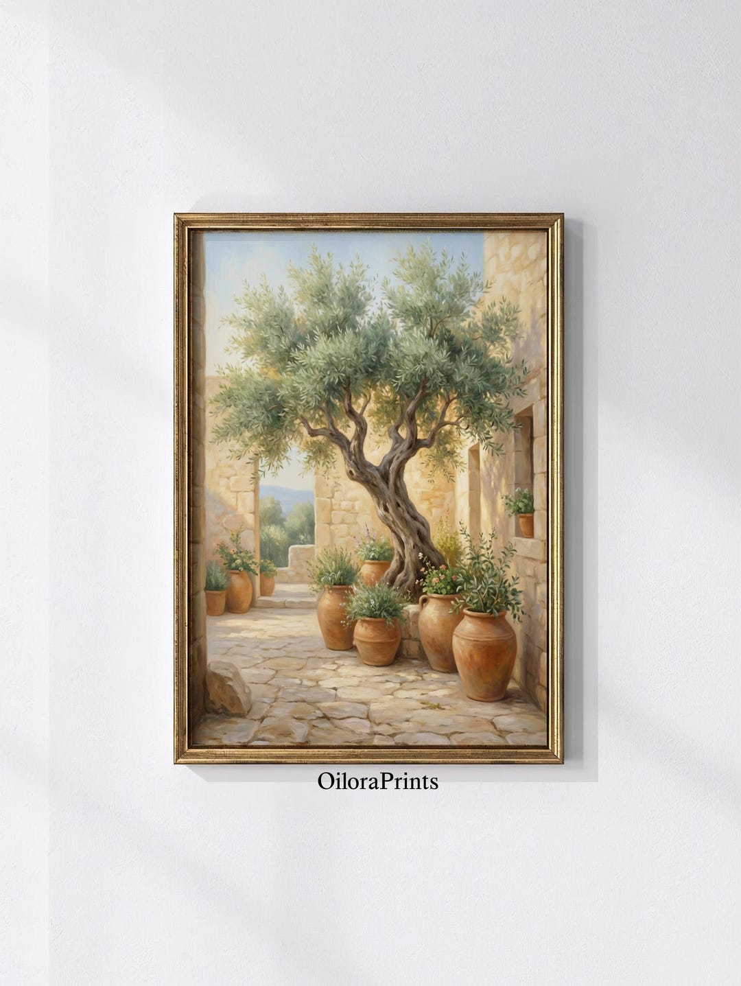 Mediterranean Olive Tree Wall Art, Italian Courtyard Oil Painting ...