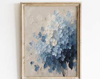 Abstract Blue Hydrangea Print, Textured Floral, Modern Botanical (Digital Download)