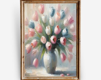 Tulip Bouquet Art Print: Pastel Floral Impressionist Style (Digital Download)