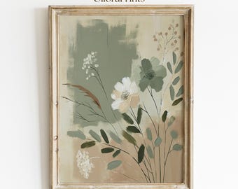 Botanical Sage Art, Neutral Floral Botanical Print, Calming Farmhouse Decor, Vertical Digital Download