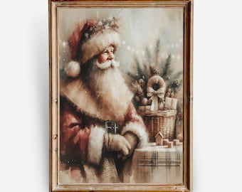 Vintage Santa Claus Print, Cozy Christmas Wall Art, Rustic Holiday Decor, Father Christmas Painting, Digital Download