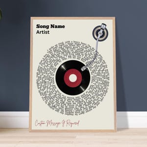 Custom Song Lyrics Wall Art Record Player Lyrics Print Custom Song Poster Personalized Music Gift