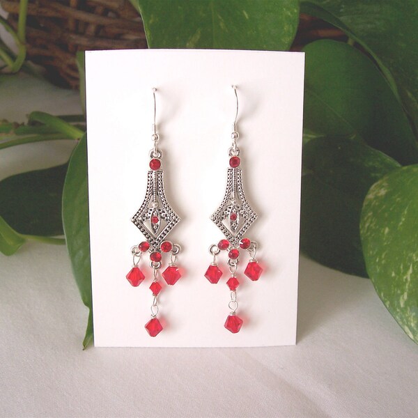 red earrings, Swarovski crystal earrings, chandelier earrings, dangle earrings, summer sale, 2015 fashion trends, jewelry, great gift idea