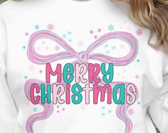 Joyeux Noël PNG, Noeud coquette, Noël design, design esthétique preppy pastel, sublimation de vacances de Noël pour les artisans