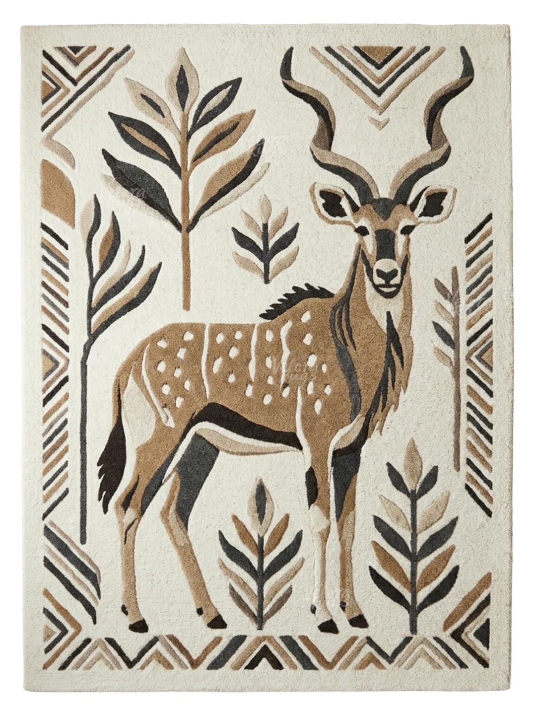 Hand Tufted Antelope Rug, Neutral Beige Tribal Rug, Wildlife Animal ...