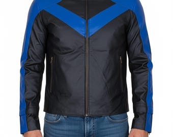 Nightwing Leather Jacket: Black & Blue DC Superhero Cosplay