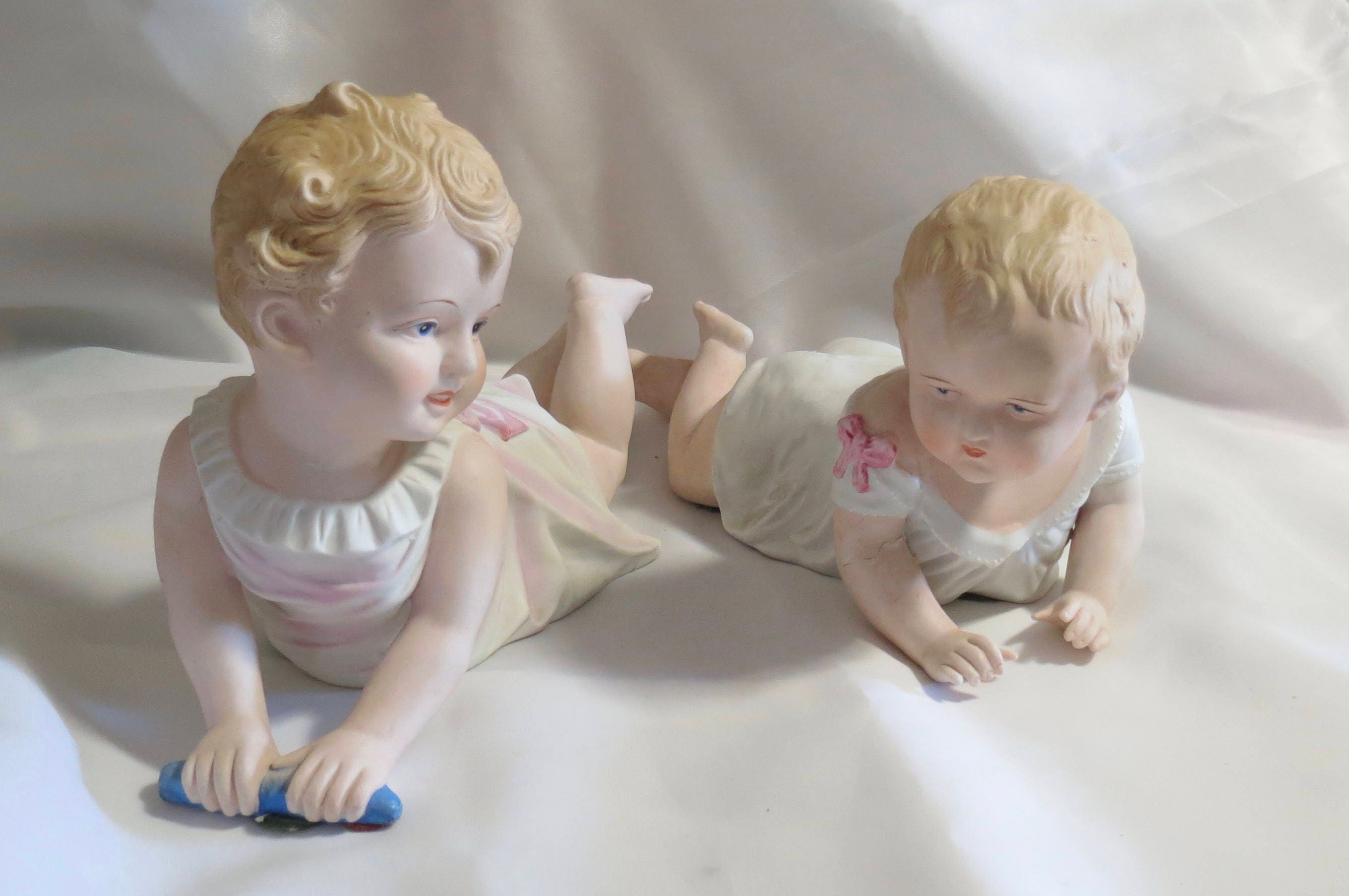 Vintage Bisque Large Piano Babies Laying on Belly Etsy