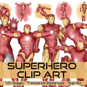 Superhero Clipart Bundle, Set of 10 PNG Images, Superheroes Themed Decor, Digital Download, Watercolor Splatter