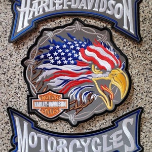 Harley Davidson Eagle + Rockers Embroidered Patches to Sew on Jacket Back