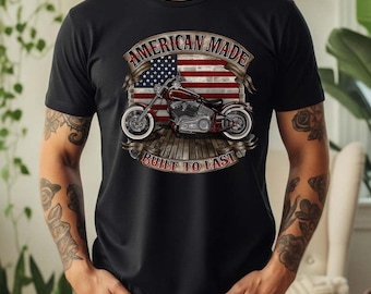 Vintage Flagge Biker T-Shirt | Herren USA Made HD Style für Biker
