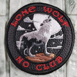 Lone Wolf bikermärken, ingen klubb, att sy på framsidan av en jacka