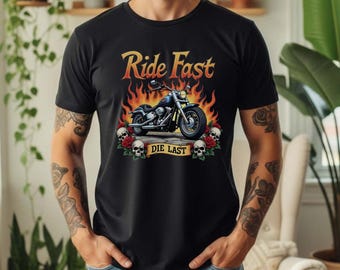 Fahrt schnell Motorrad T-Shirt | Flammen, Schädel, Rosen Grafik