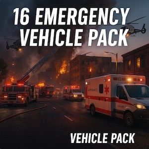 FiveM 16 Einsatzfahrzeug-Packung | Feuerwehrautos, Krankenwagen - Rettungsfahrzeuge | RP-Ready | Einfach per Ziehen & Ablegen | Optimiert für Servierer