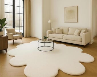 Alfombra de nubes hecha a mano: suave alfombra de felpa de lana color crema