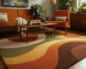 Hand Tufted Mid Century Modern Area Rug – Geometric Arc Design