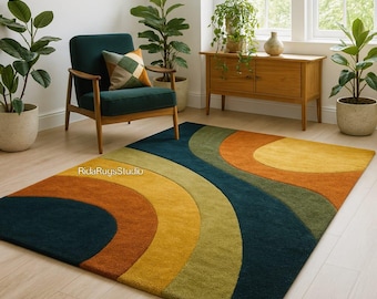 Hand-Tufted Wool Rug – Retro Abstract Sculptural Design Teppich
