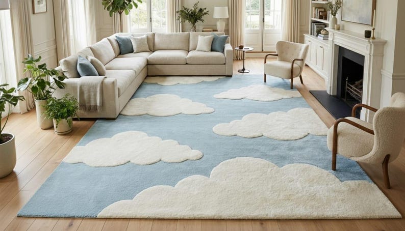 Archie Cloud Rug Cloud Shaped Area Rug – Blue Sky White Clouds Carpet, Kids Nursery ...