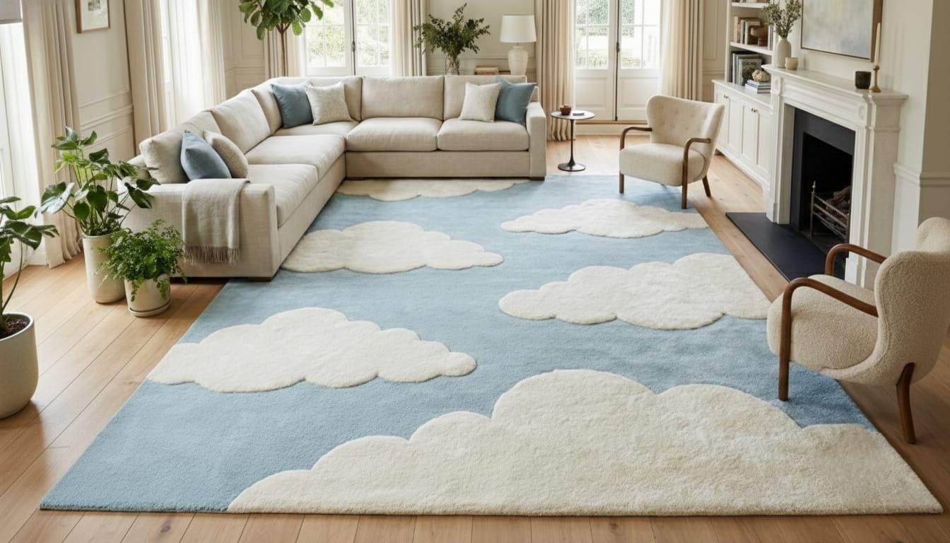 Cloud Pattern Rug Cloud Shaped Area Rug – Blue Sky White Clouds Carpet, Kids Nursery ...