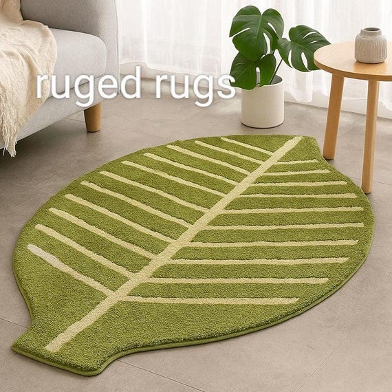 Leaf Shaped Tufted Rug – Green Botanical Accent Carpet | Gift Rugs | Nature Inspired Nursery Decor | Handmade Plant Shaped Floor Mat