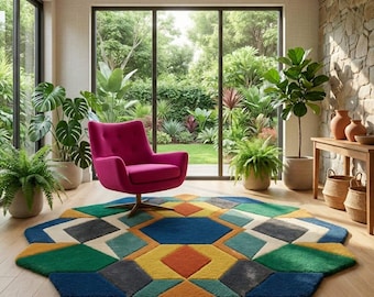 Hand Tufted Wool Rug • Psychedelic Swirl, Modern Art Carpet