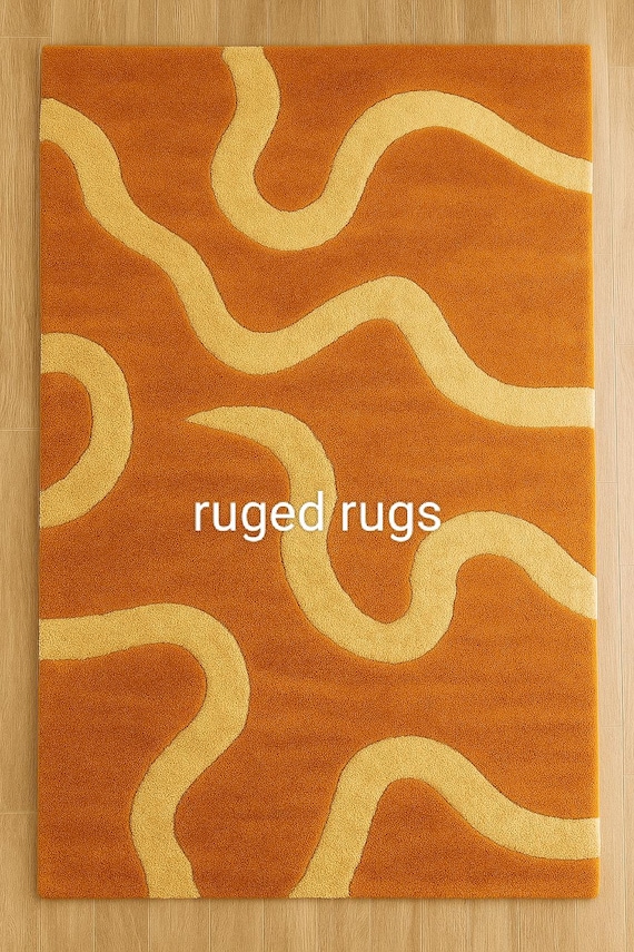 Handmade Rug| Orang Rug| Gift Rug Mid Century Modern Tufted Area Rug – Abstract Swirl Carpet – Bold Funky Geometric Home Decor Made to Order